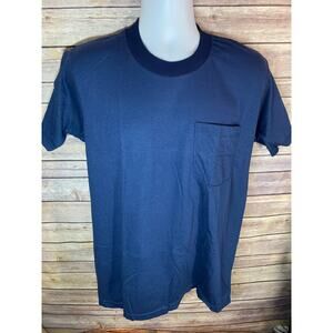Vintage Fruit of the Loom Pocket T Shirt Medium Navy Blue Blank  90s